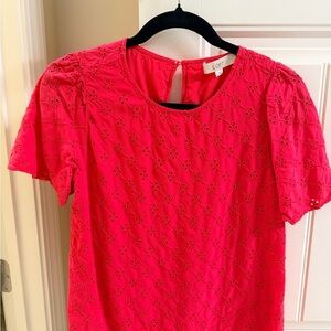 LOFT Red Eyelet Blouse